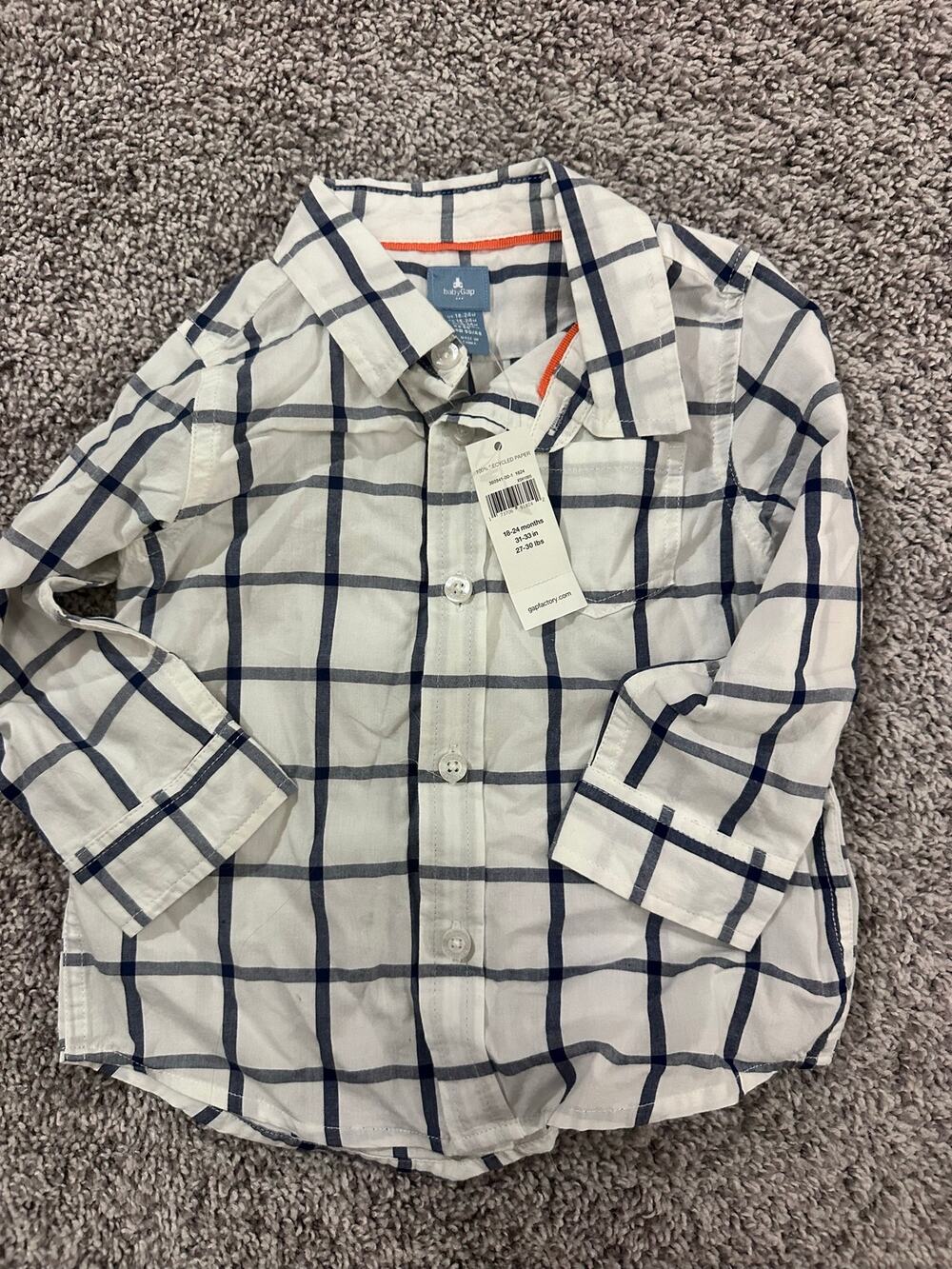 NWT Baby Gap Toddler Boys Size 18-24M White Grid Plaid Button Down